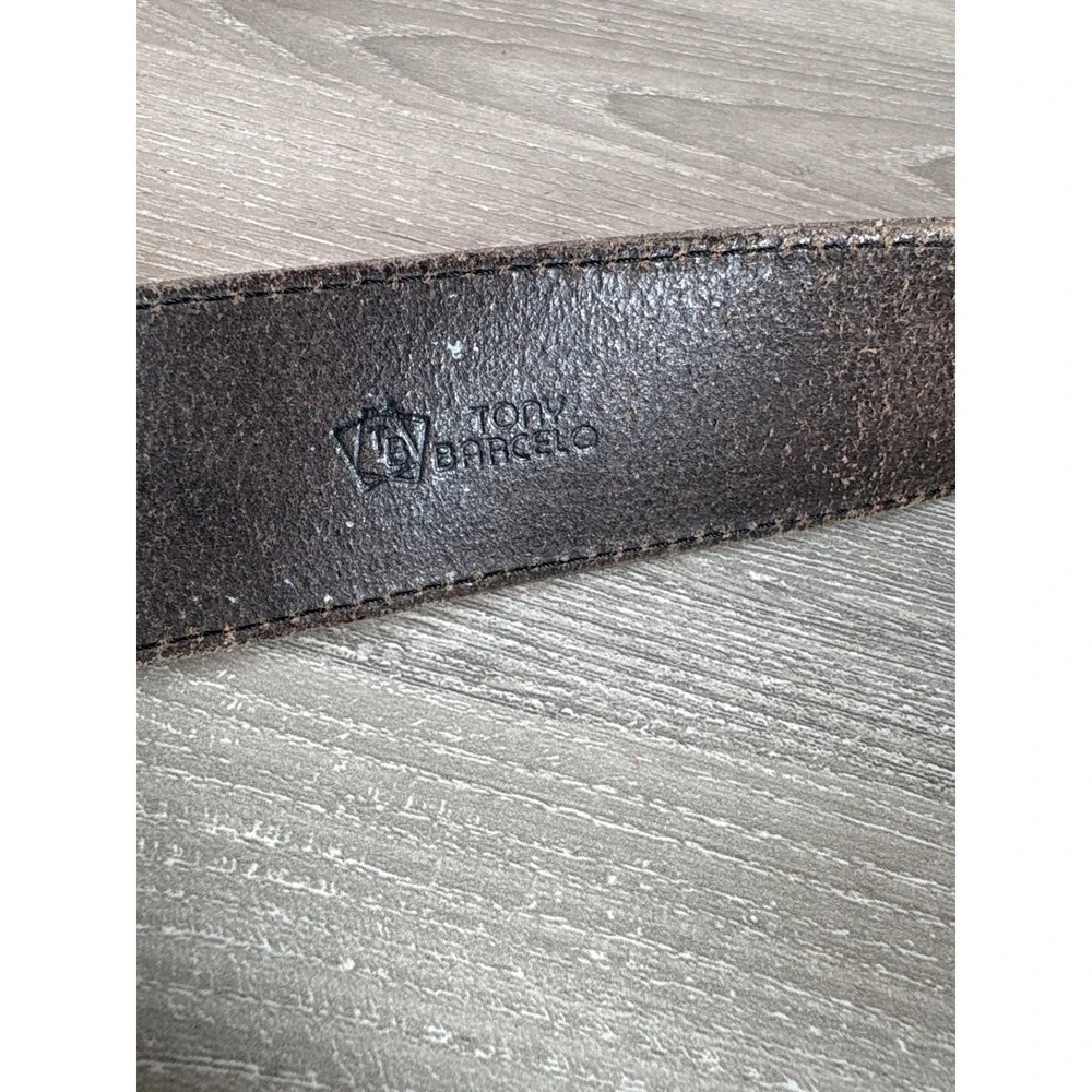 Tony Barcelo Metallic Bronze Leather‎ Belt Gold Stippled Buckle Made in Spain M